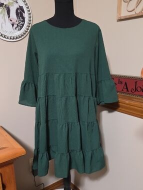 Tiered Mini Dress in Dark Green